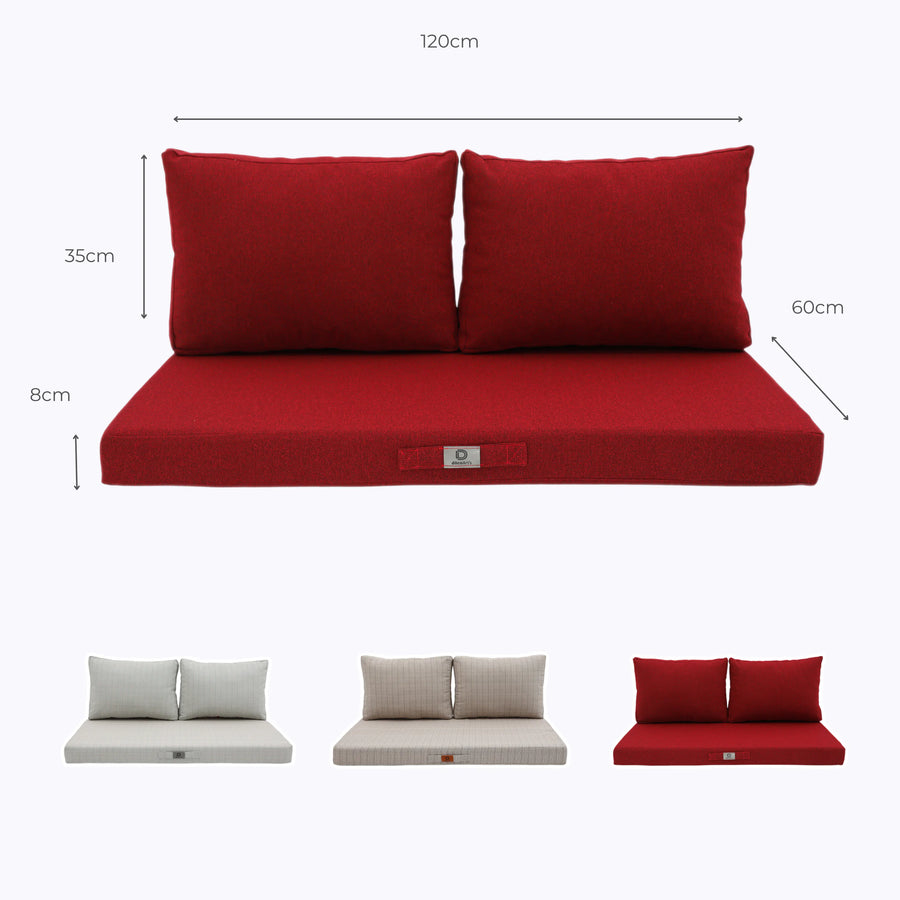 Set Cuscini Salotto da Giardino 120x60 Rosso Bordeaux – dimensioni