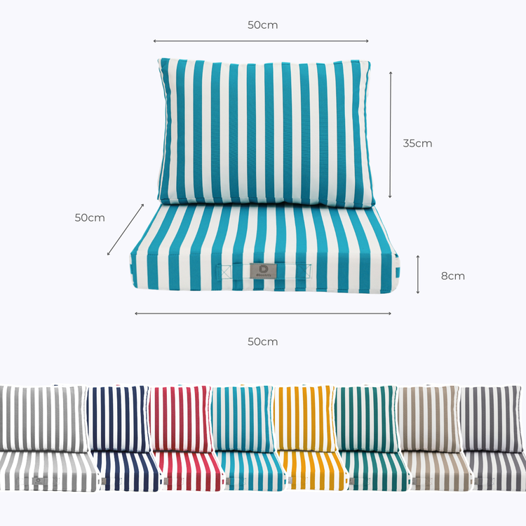 Coussins pour salon de jardin déhoussable 50x50cm - Rayure Turquoise - Déco Arts