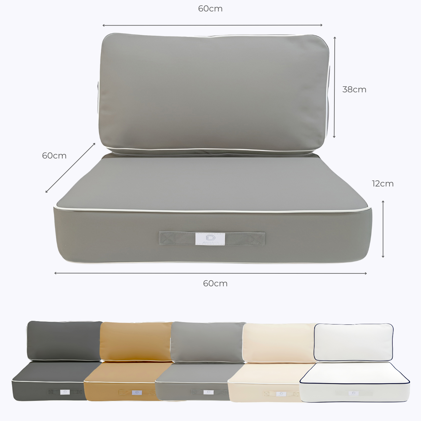 Coussins pour salon de jardin premium déhoussable 60x60cm - Gris clair - Déco Arts