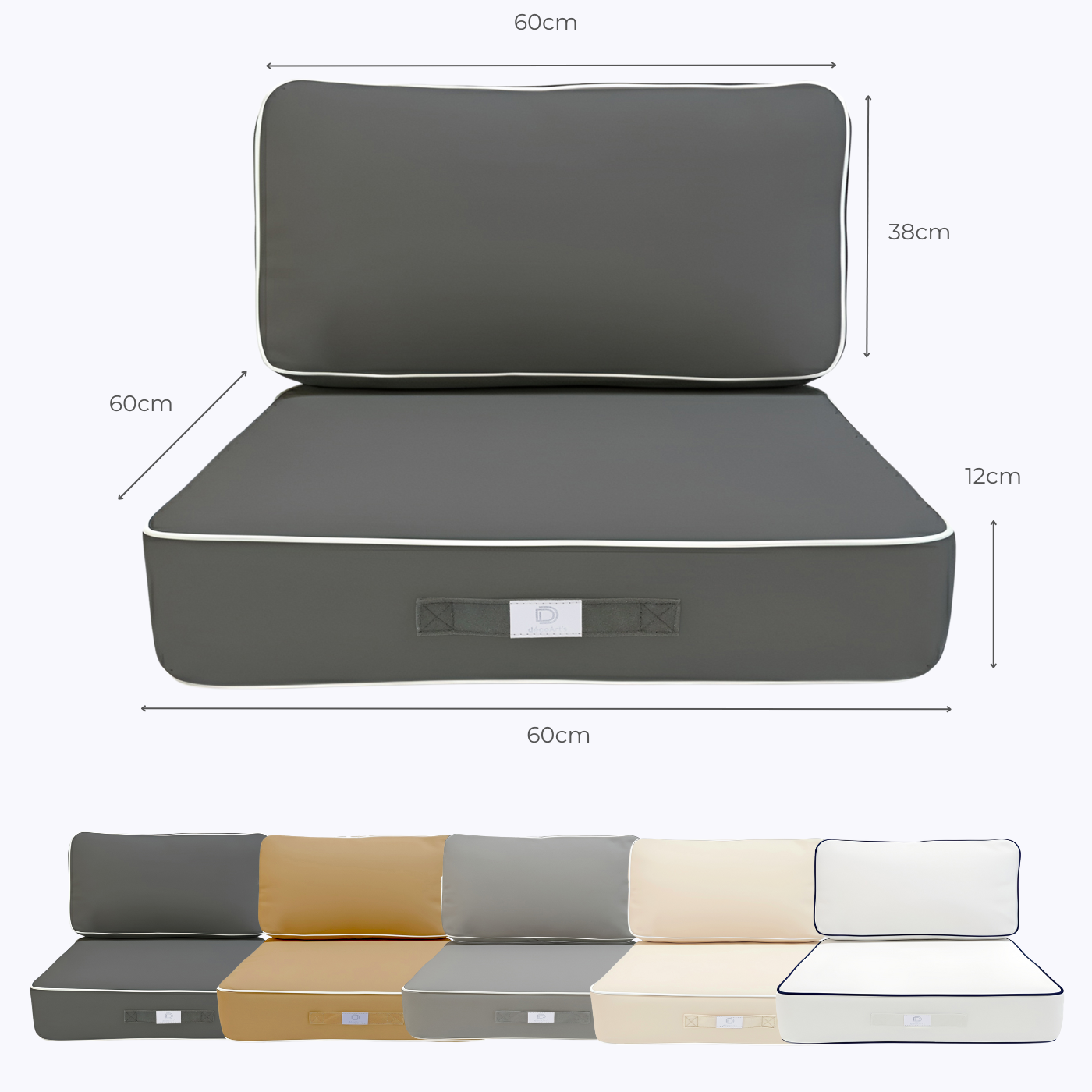 Coussins pour salon de jardin premium déhoussable 60x60cm - Gris foncé - Déco Arts