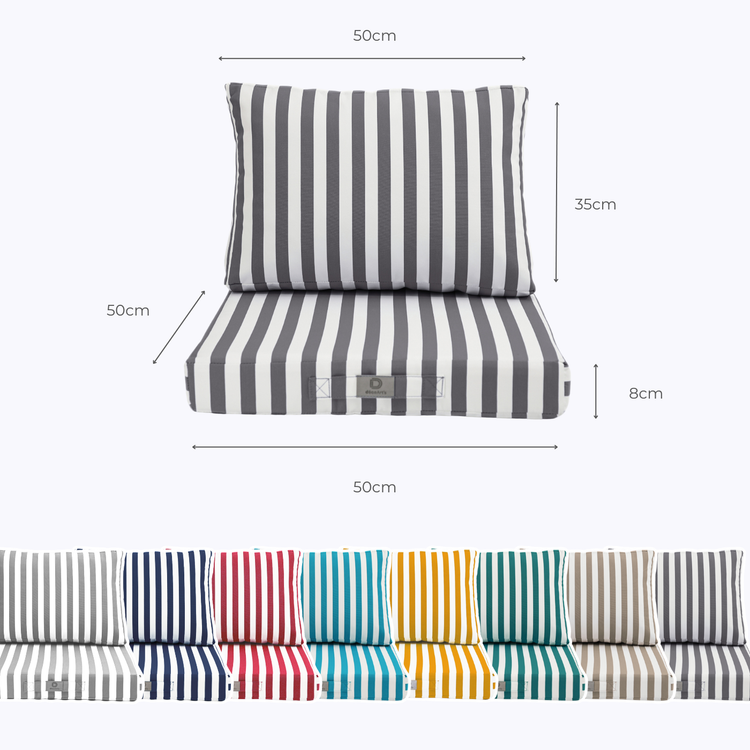 Coussins pour salon de jardin déhoussable 50x50cm - Rayure Gris foncé - Déco Arts
