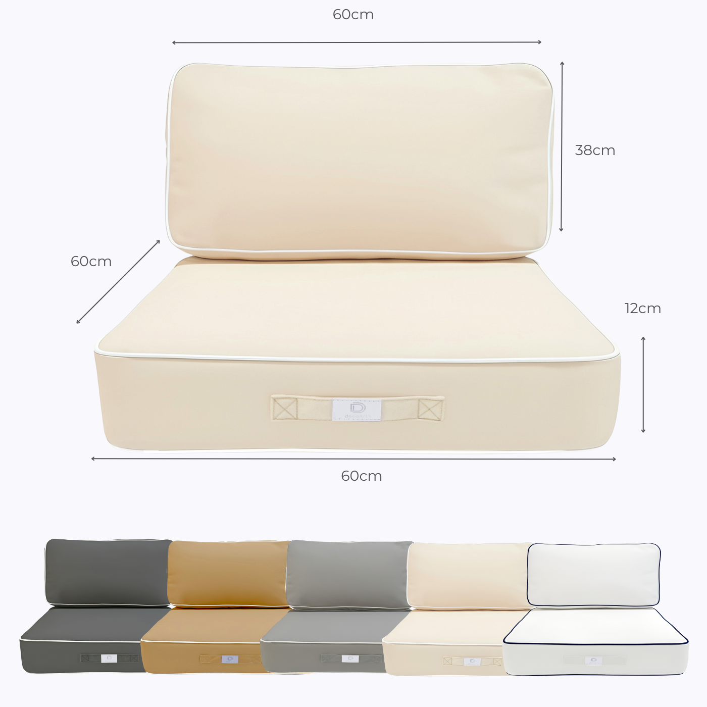 Coussins pour salon de jardin premium déhoussable 60x60cm - Jaune beurre - Déco Arts