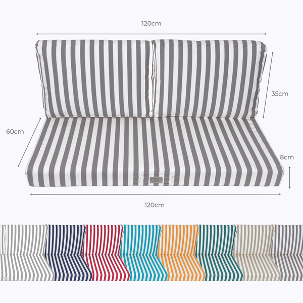 Ensemble de coussins de salon de jardin gris foncé avec rayures, 120x60 cm, pour fauteuils et canapés, en tissu 270g, Deco-arts.fr