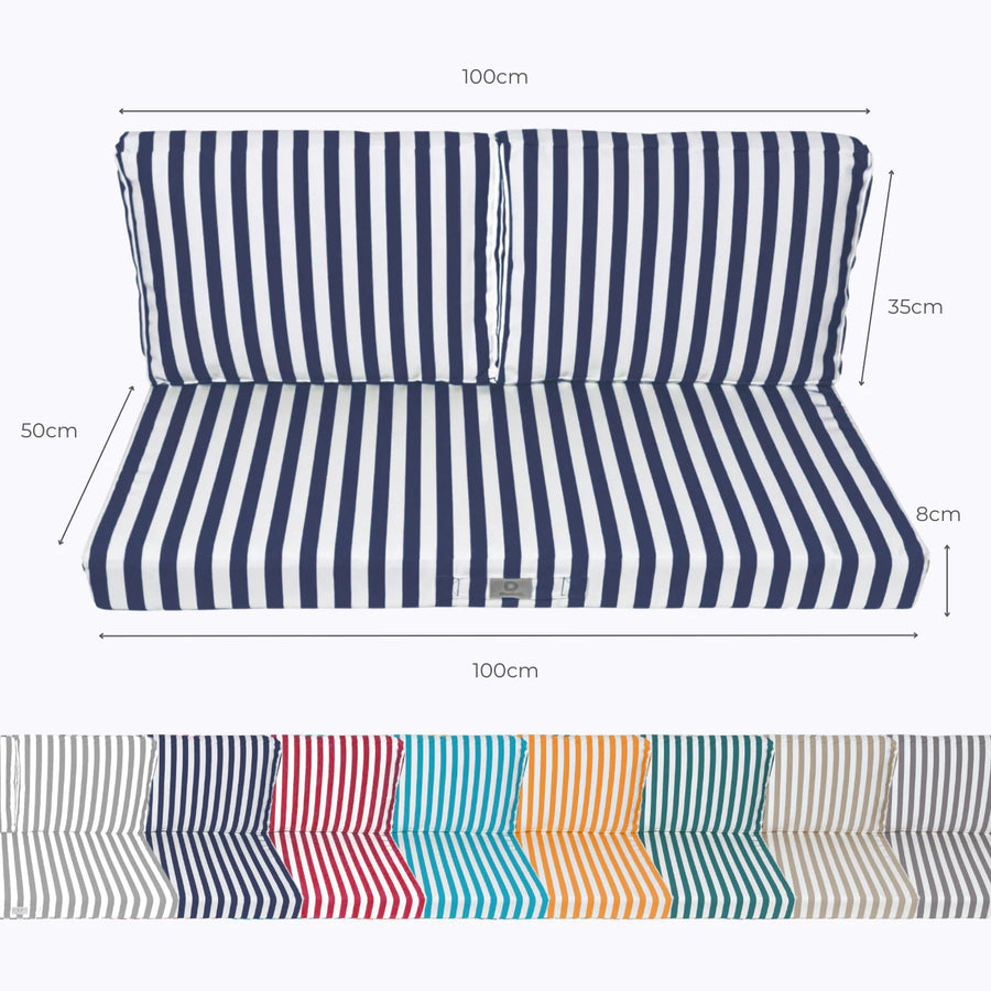 Set Cuscini Salotto da Giardino 100x50 Riga Blu Navy, tessuto in poliestere