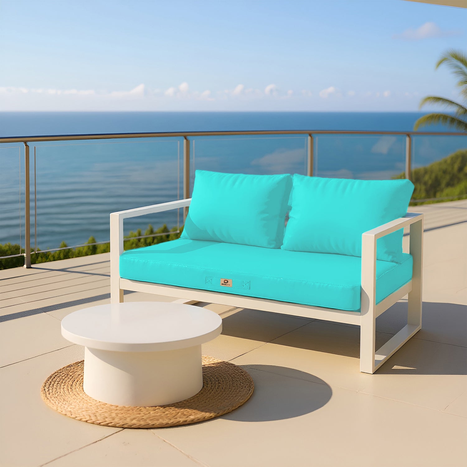Coussins pour salon de jardin déhoussable 100x50cm Bleu caraïbes - Deco-arts.fr