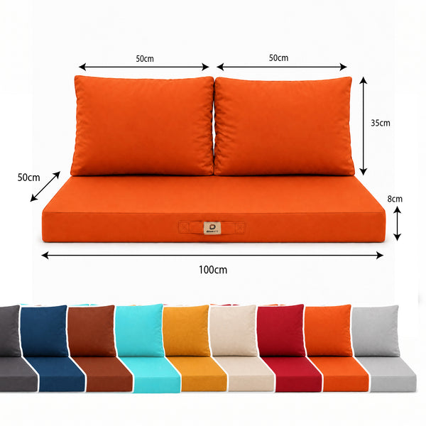 Set Cuscini Salotto da Giardino 100x50 Arancione - Sfoderabile & Anti-UV (1 Seduta + 2 Schienali)
