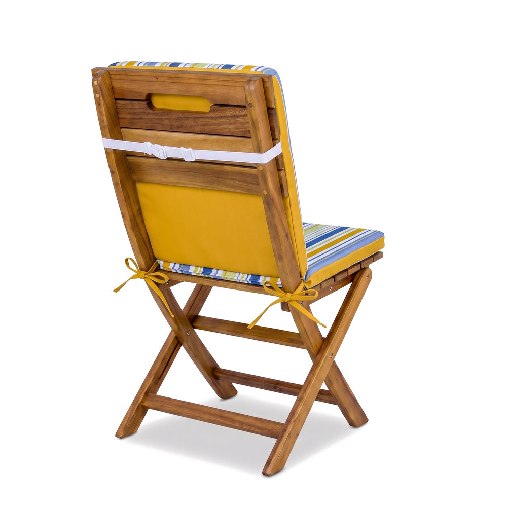 Cuscino per sedia schienale alto, Motivo Righe Solari – retro tinta unita, cinghia regolabile e lacci