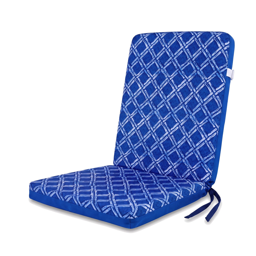 Cuscino per sedia schienale alto 95x40, Motivo Nautico Blu, seduta e schienale in un unico pezzo