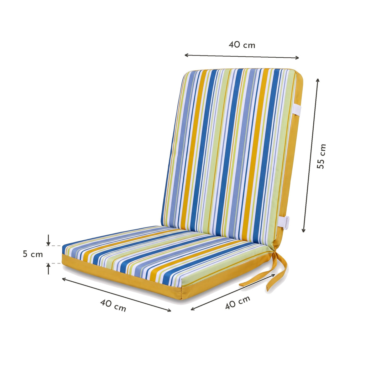 Set di 4 Cuscini Sedia con Schienale Alto 95x40 - Motif Righe Solaires (Comfort 5cm) – schema con le misure