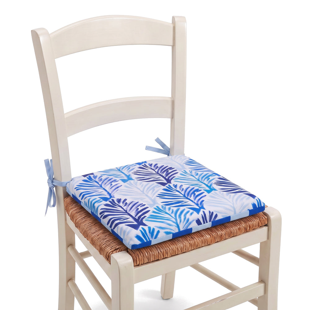 Cuscino per sedia 35x35 Motivo Fogliame Blu legato a una sedia