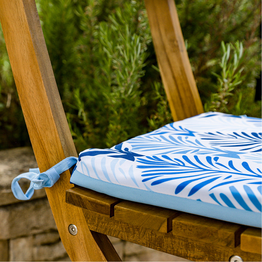Set di 4 Cuscini per Sedia 35x35 Motivo Fogliame Blu, per interno ed esterno