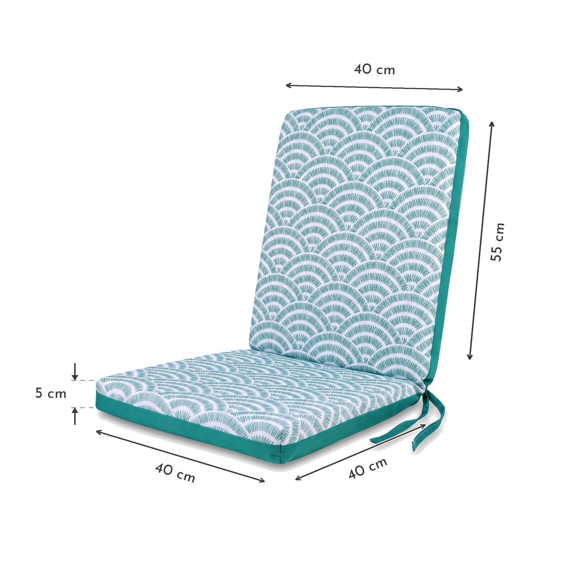 Set di 4 Cuscini Sedia con Schienale Alto 95x40 - Motif Éventails Verdes (Comfort 5cm) – schema con le misure