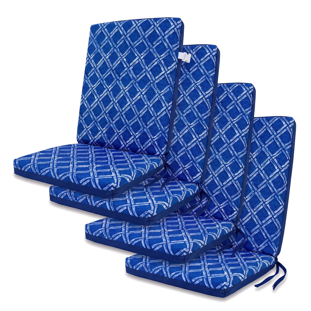 Set di 4 cuscini per sedia schienale alto 95x40, Motivo Nautico Blu