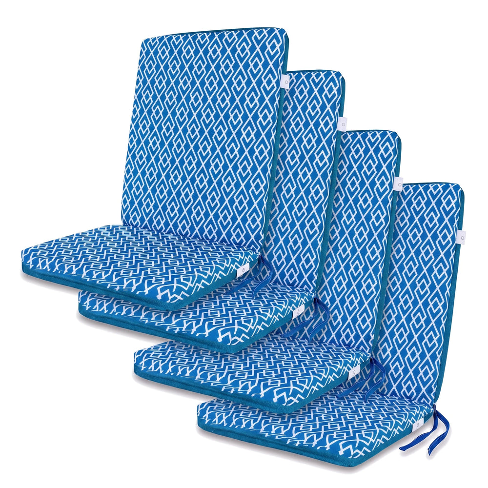 Set di 4 cuscini per sedia schienale alto 95x40, Motivo Geometrico Verde