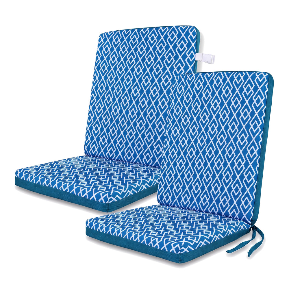 Set di 2 cuscini per sedia schienale alto 95x40, Motivo Geometrico Verde