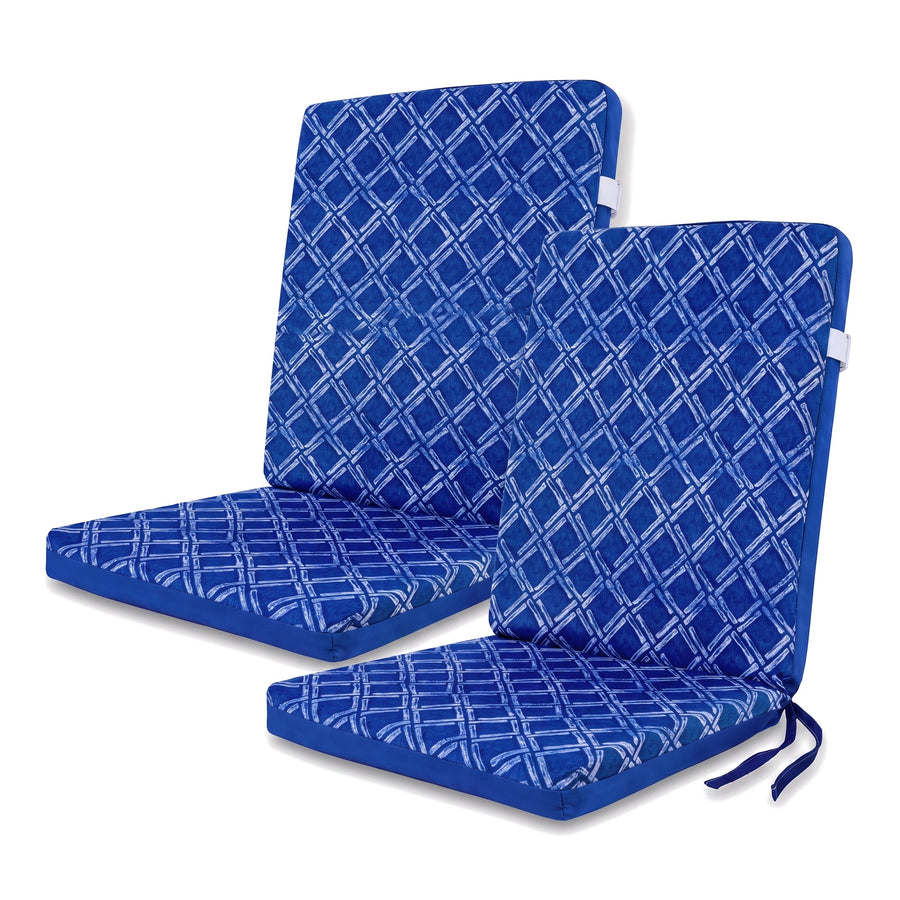 Set di 2 cuscini per sedia schienale alto 95x40, Motivo Nautico Blu