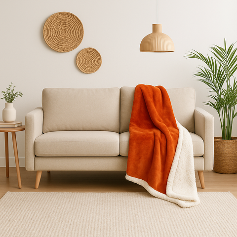Plaid Sherpa Flanelle 480GSM 150X200 Terracotta DECO ARTS