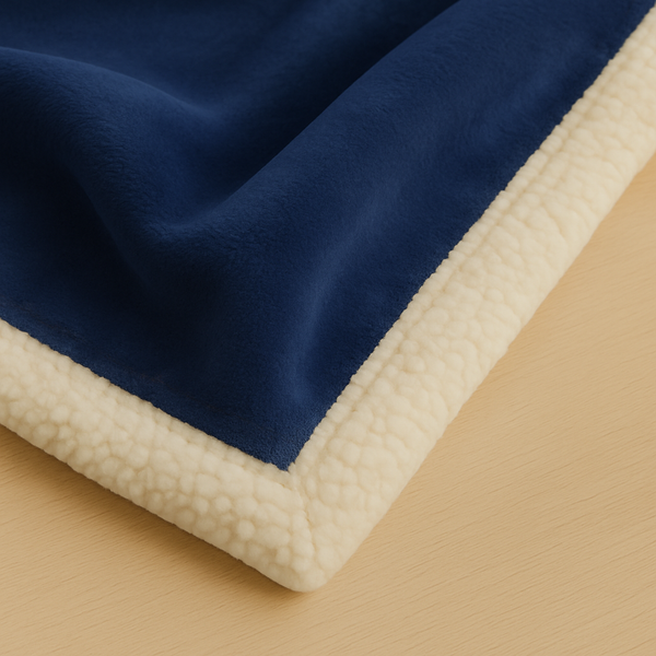 Plaid Sherpa Flanelle 480GSM 200x240 Bleu Marine DECO ARTS - Deco-arts.fr