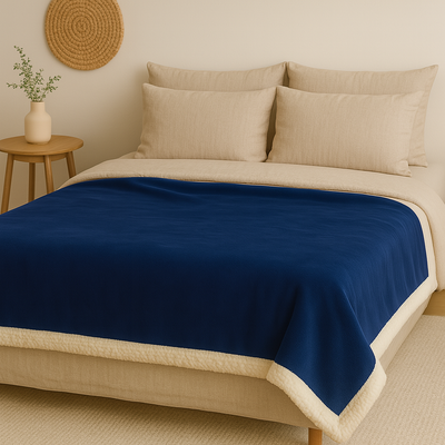 Plaid Sherpa Flanelle 480GSM 200x240 Bleu Marine DECO ARTS - Deco-arts.fr