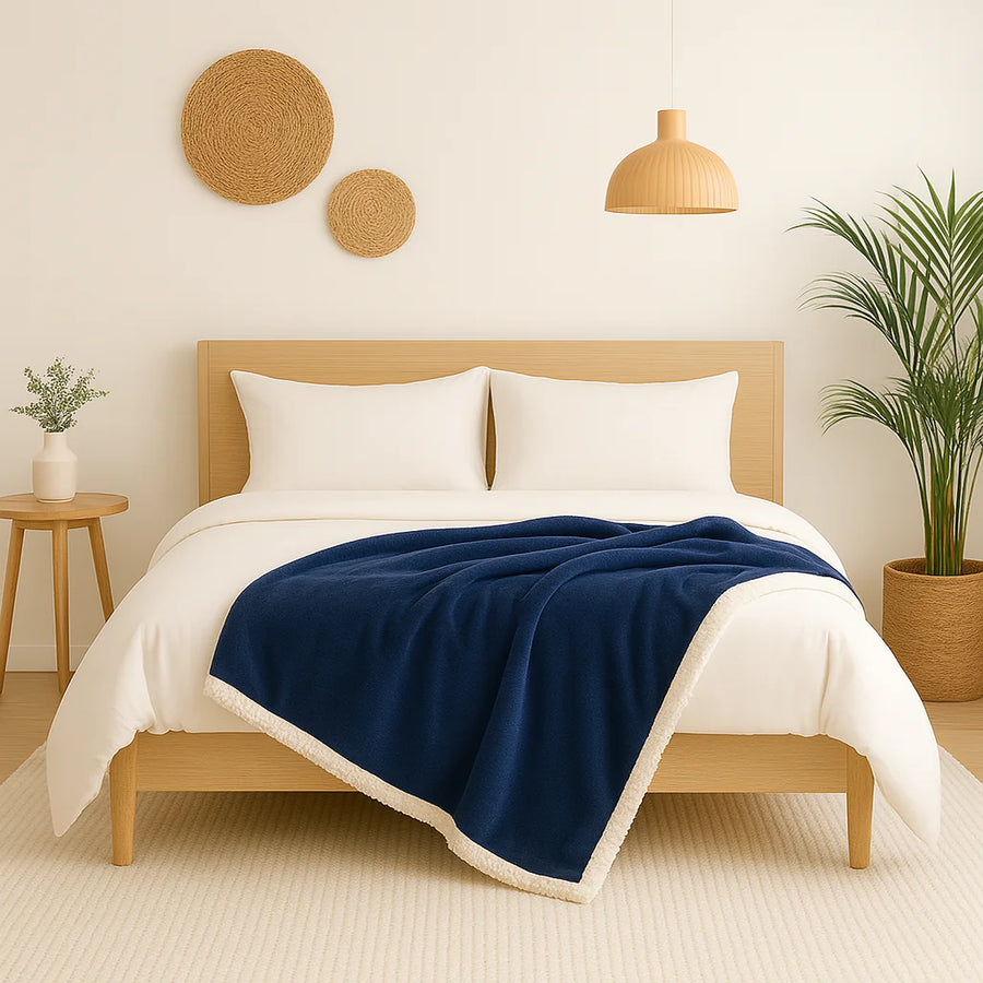 Coperta Sherpa in Flanella 150x200 Blu Navy, per interni