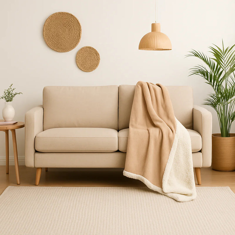 Coperta Sherpa in Flanella 150x200 Beige - Double Face Spesso 480g/m² (Speciale Divano)