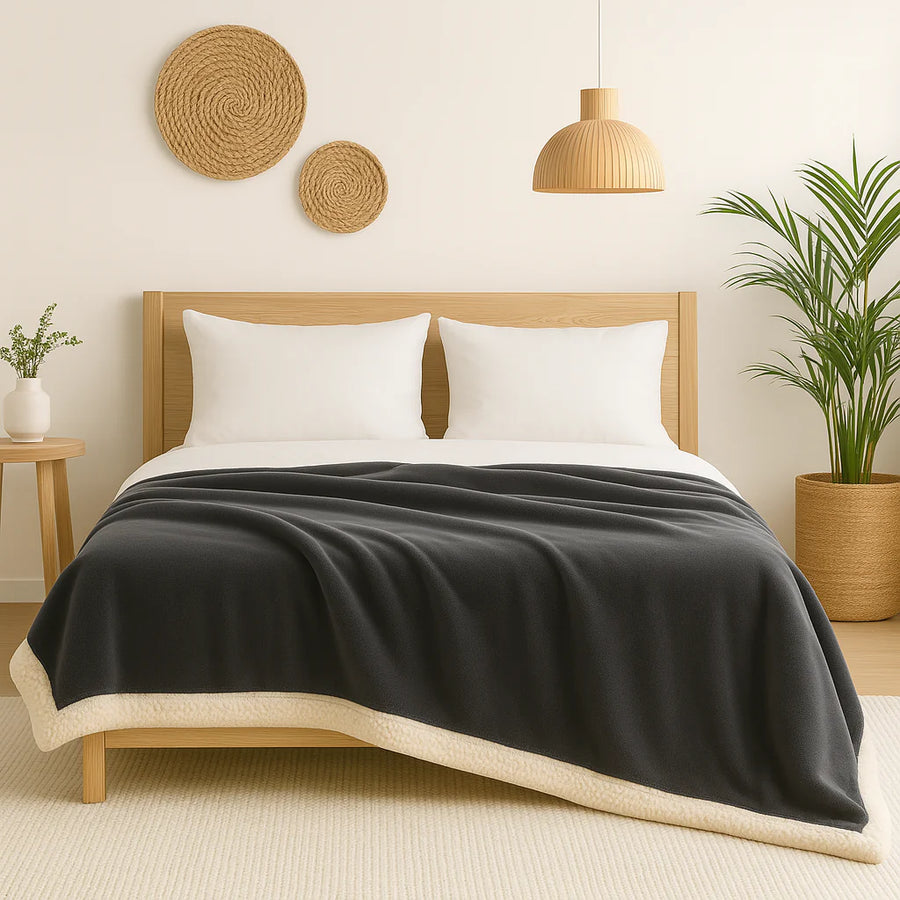Coperta Sherpa in Flanella 150x200 Grigio Antracite, per interni