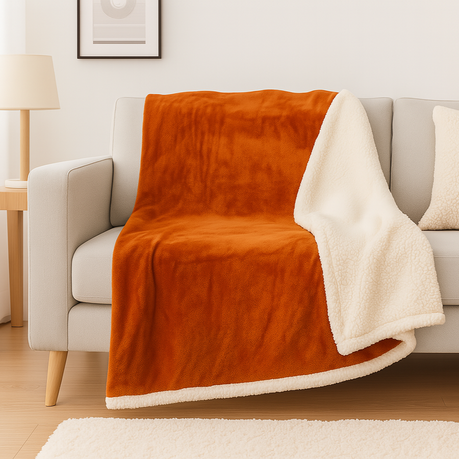 Plaid Sherpa Flanelle 480GSM 200x240 Terracotta DECO ARTS - Deco-arts.fr