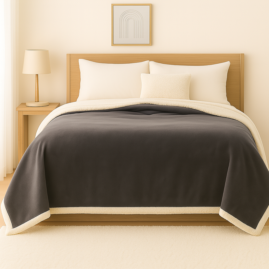 Coperta Sherpa in Flanella XXL 200x240 Grigio Antracite, per interni