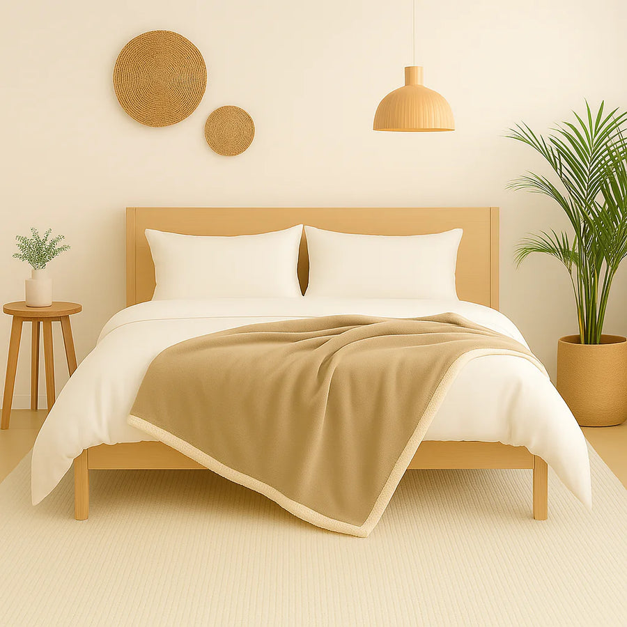 Coperta Sherpa in Flanella 150x200 Beige, per interni