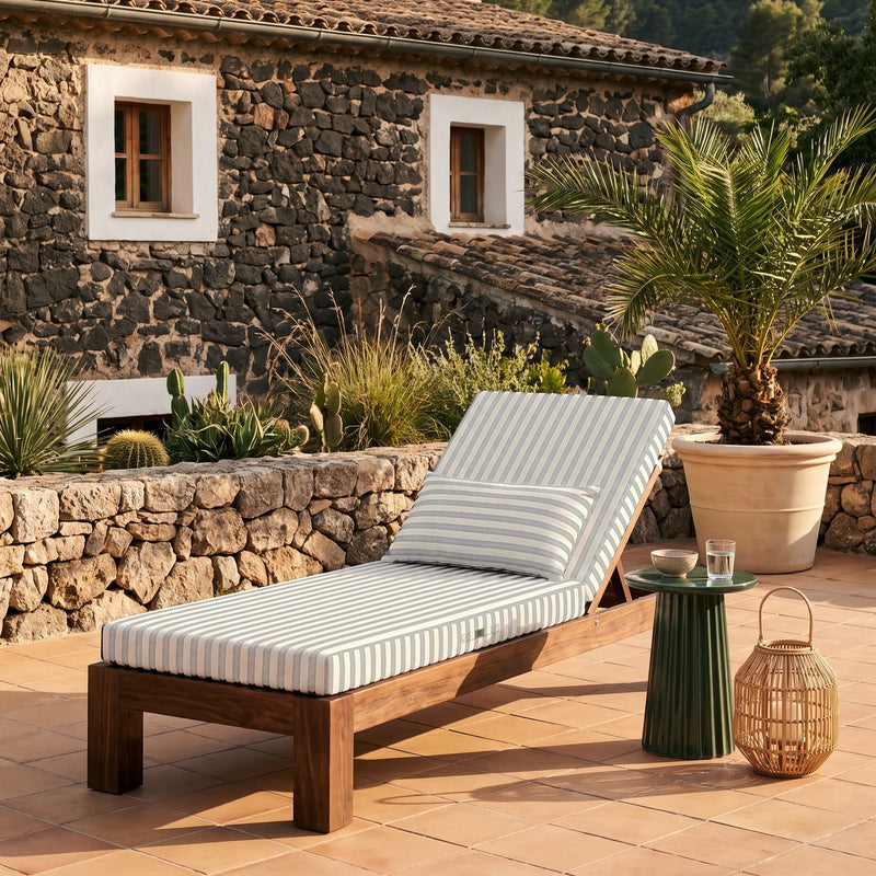 Materassino Sdraio Premium 190x60 Riga Grigio Chiaro - Spesso 10cm & Poggiatesta (Sfoderabile)