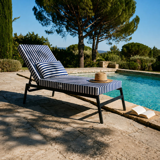 Materassino Sdraio Premium 190x60 Riga Blu Navy - Spesso 10cm & Poggiatesta (Sfoderabile)