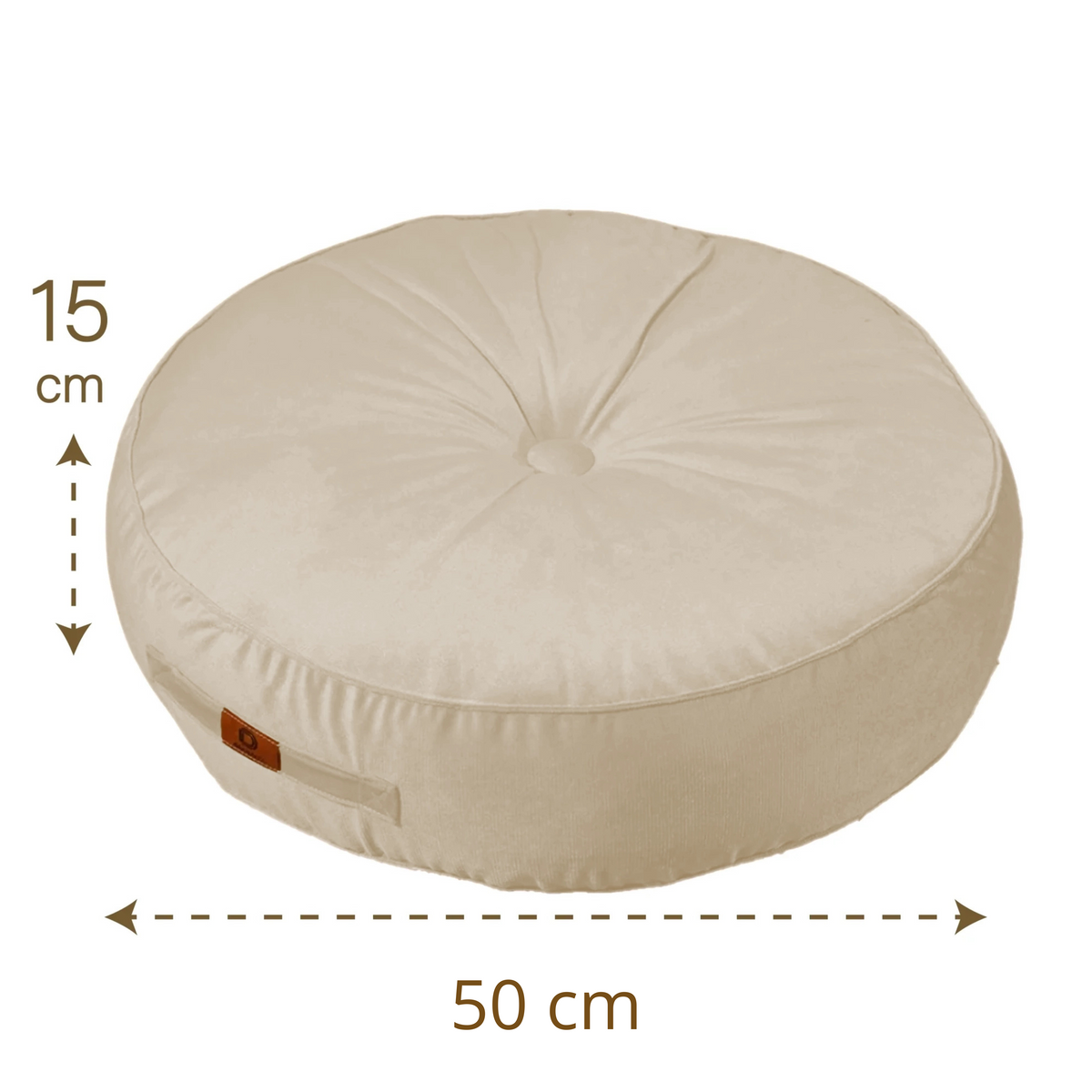 Set di 2 Pouf Rotondi in Velluto Ø50 Crema - (Design Morbido & Maniglia) – schema con le misure