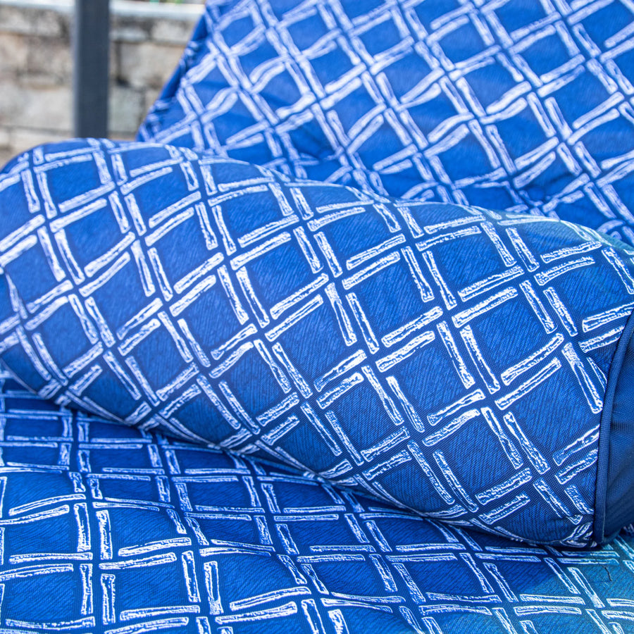 Materassino Sdraio 195x60 Motif Nautique Blu + Cuscino Cilindrico, impermeabile