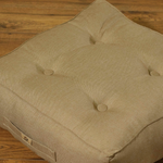 Deux poufs d'intérieur en lin beige 50x50cm avec coussins épais de 18cm, design moderne, fabriqué par Deco-arts.fr.