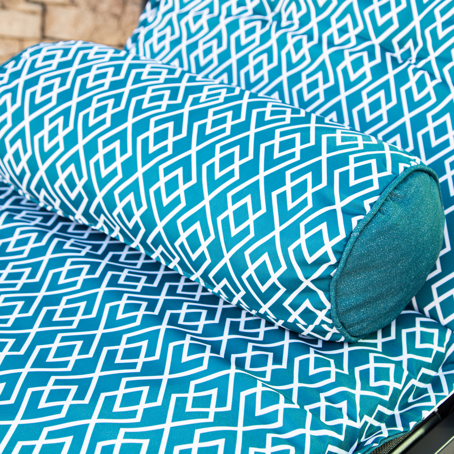 Materassino Sdraio 195x60 Motif Géométrique Verde + Cuscino Cilindrico, per esterno e piscina