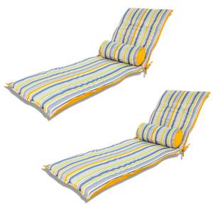 Set di 2 Cuscini Chaise Longue 195x60 Motif Righe Solaires + 2 Cuscini Cilindrici - Anti-UV