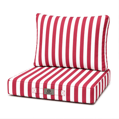 Ensemble Coussins Chaise Jardin 40x40 Rayure Rouge - Premium 270g (Assise + Dossier)