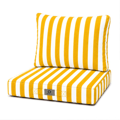 Ensemble Coussins Chaise Jardin 40x40 Rayure Jaune - Premium 270g (Assise + Dossier)