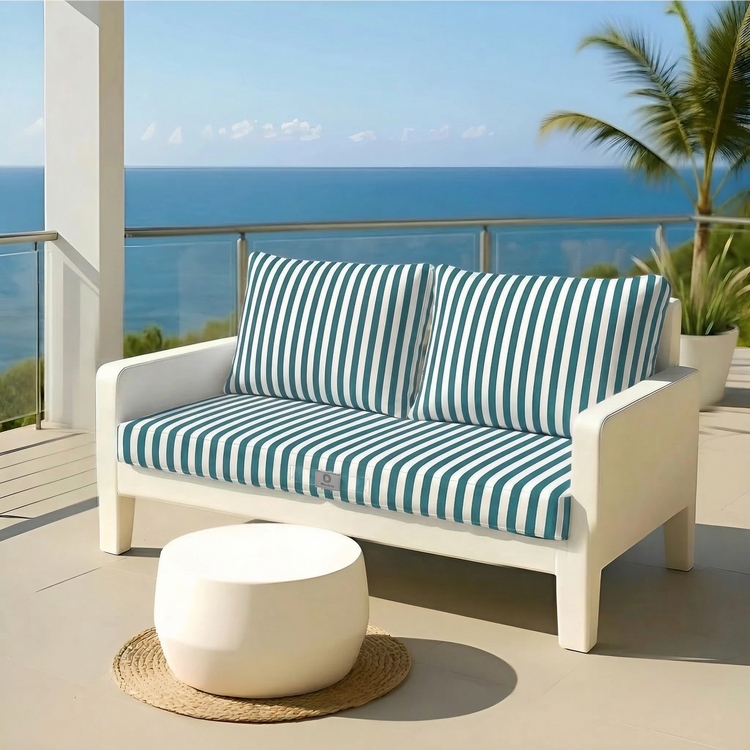 Ensemble de coussins de jardin décor rayures vertes pour fauteuils et canapés, 120x60 cm, premium 270g, 1 assise et 2 dossiers.