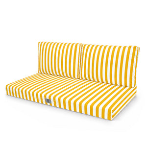 Set Cuscini Salotto da Giardino 100x50 Riga Gialla - Premium 270g (1 Seduta + 2 Schienali)