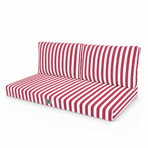 Set Cuscini Salotto da Giardino 100x50 Riga Rossa - Premium 270g (1 Seduta + 2 Schienali)