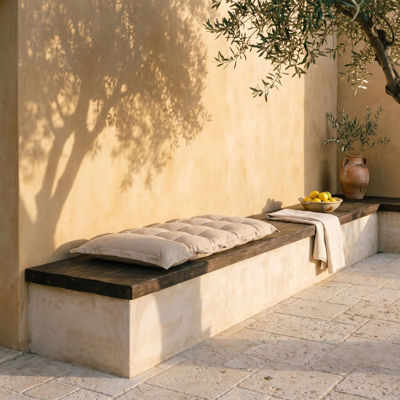 Cuscino Trapuntato per Panca e Pavimento 120x60 Beige - Spesso 10cm (Versatile)