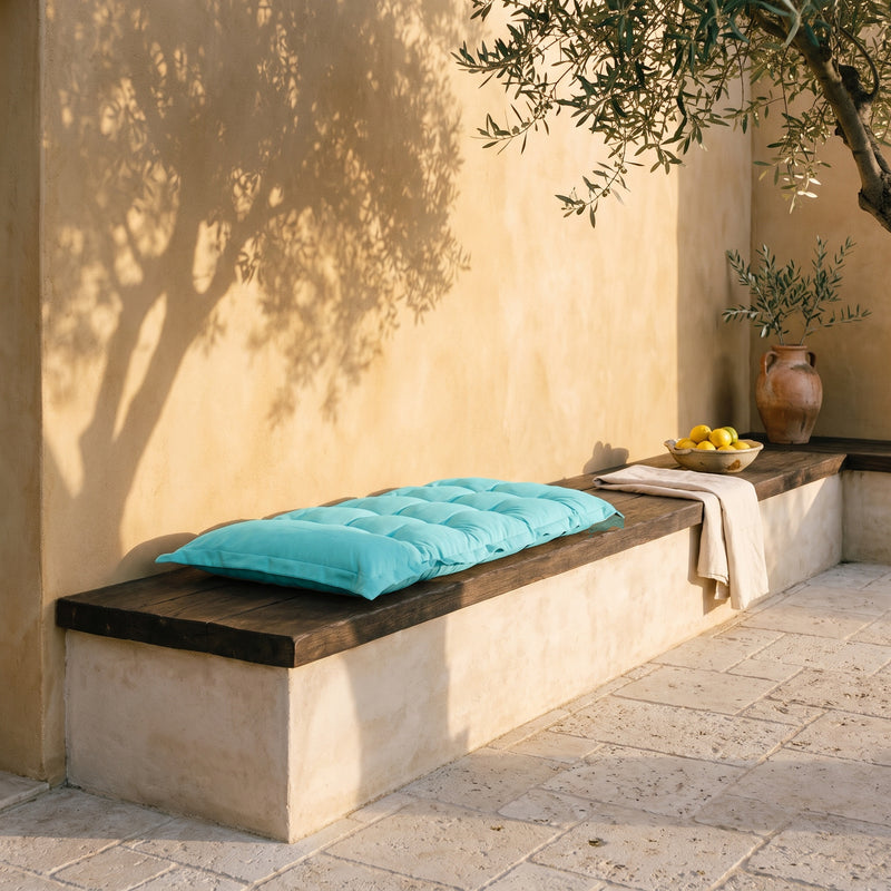 Cuscino Trapuntato per Panca e Pavimento 120x60 Blu Caraibi - Spesso 10cm (Versatile)