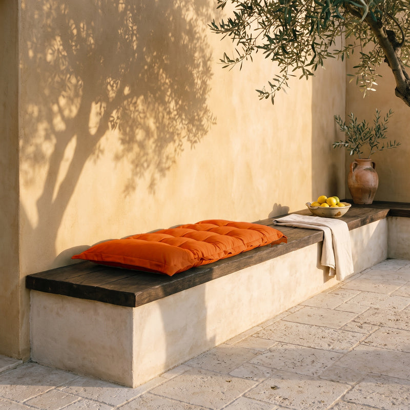 Cuscino Trapuntato per Panca e Pavimento 120x60 Arancione - Spesso 10cm (Versatile)