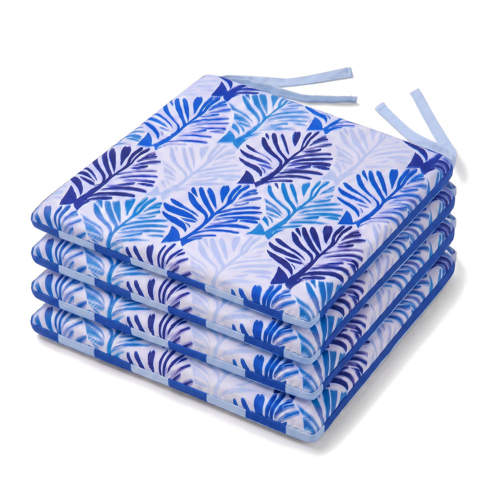 Set di 4 cuscini per sedia 35x35 Motivo Fogliame Blu