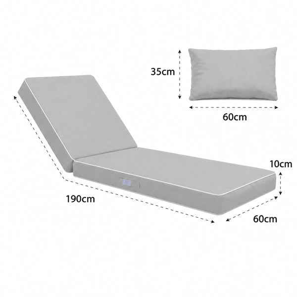 Materassino Premium Lettino 190x60 Grigio Chiaro - Spessore 10cm & Poggiatesta (Sfoderabile)