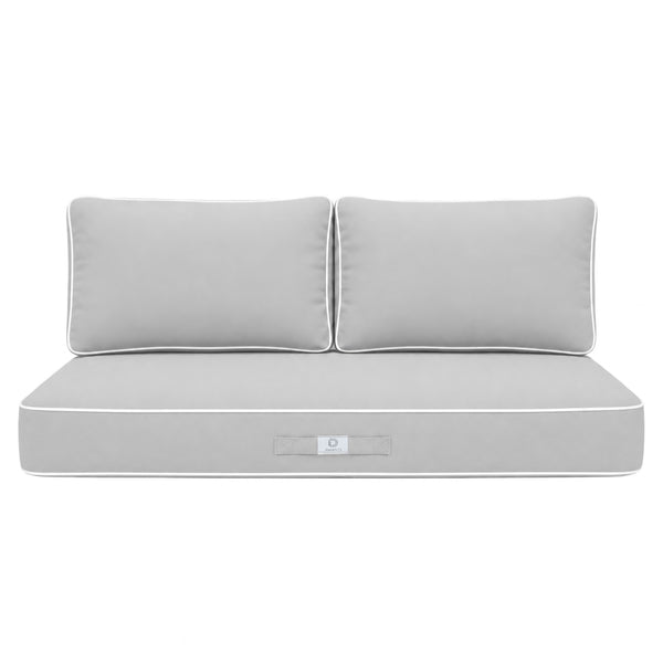 Set Cuscini Premium 100x50 Grigio Chiaro - 1 Seduta + 2 Schienali (Spesso 12cm & Passepoil)