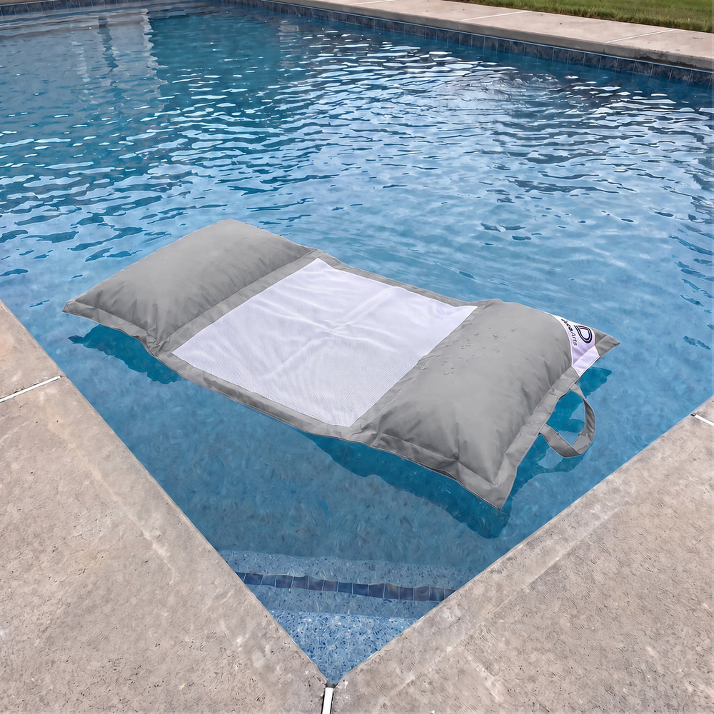 Pouf Galleggiante Piscina XXL 170x90 Grigio Ciottolo, imbottitura in perle di polistirolo