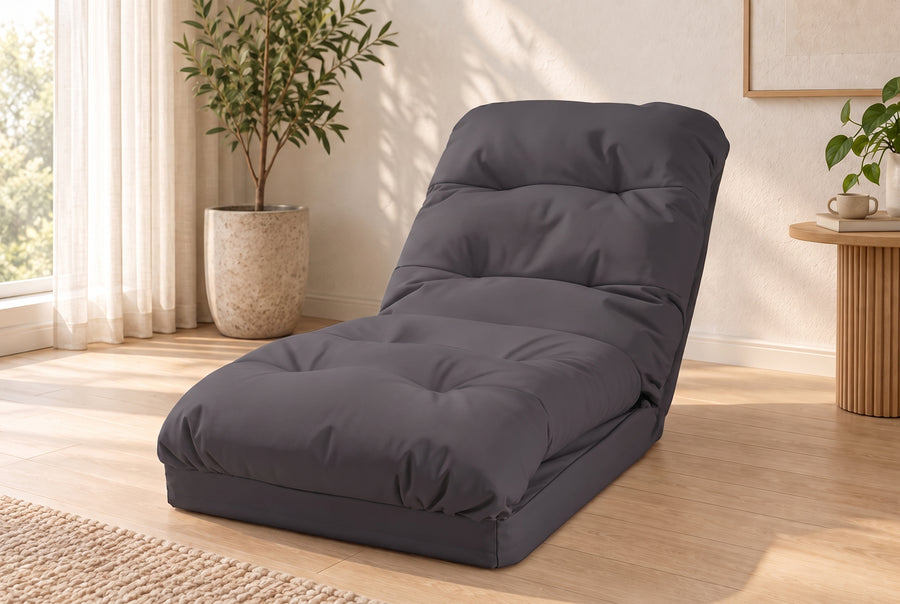 Poltrona da Pavimento Trasformabile Grigio Scuro - 3 in 1 (Letto 210x60) & Schienale Regolabile