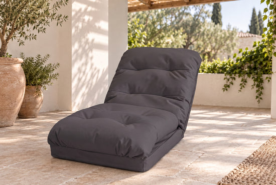 Poltrona da Pavimento Trasformabile Grigio Scuro - 3 in 1 (Letto 210x60) & Schienale Regolabile